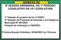 SESSÃO ORDINÁRIA DE 29/03/2021